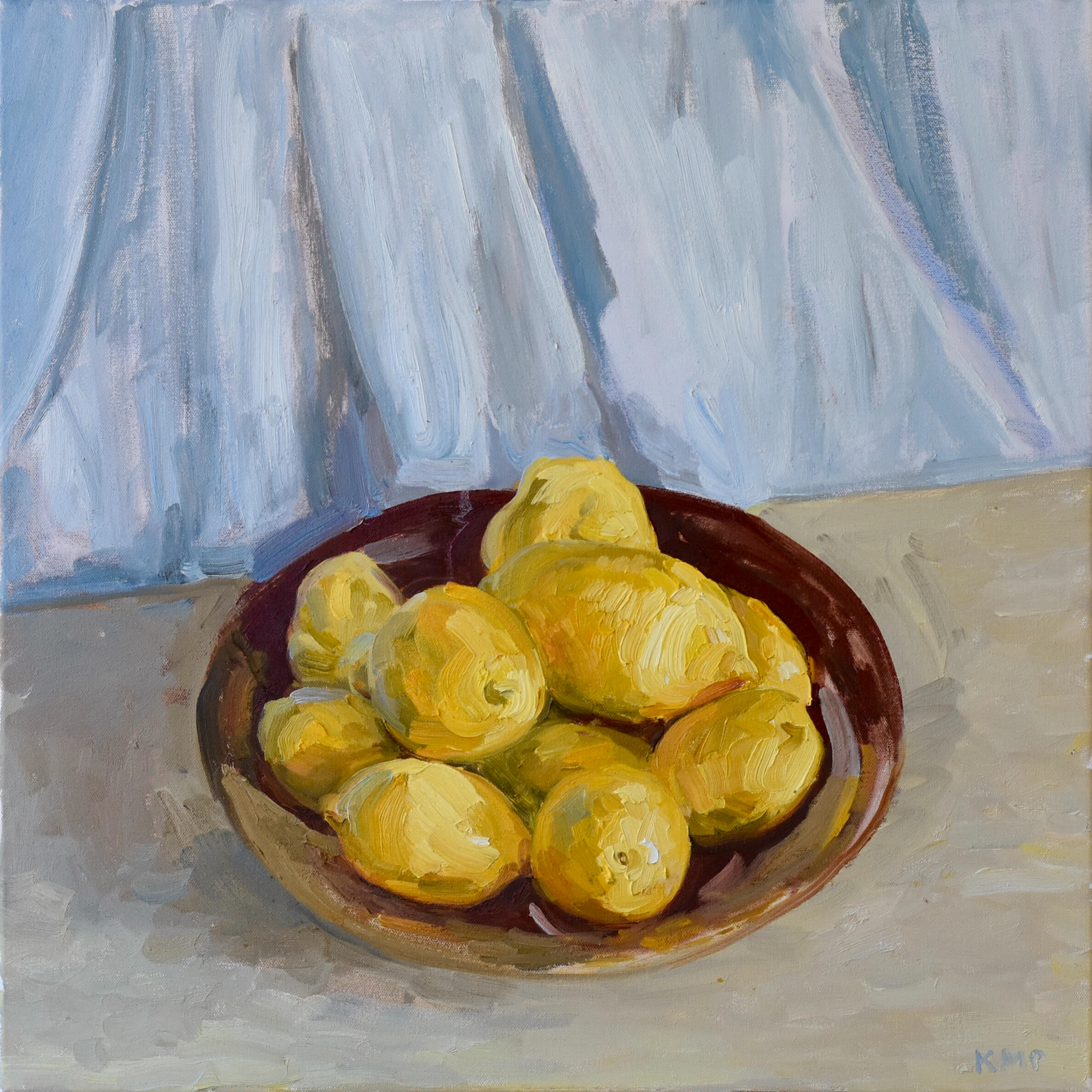 Maroon, yellow and blue, 24x24&quot; oil on canvas, prints available